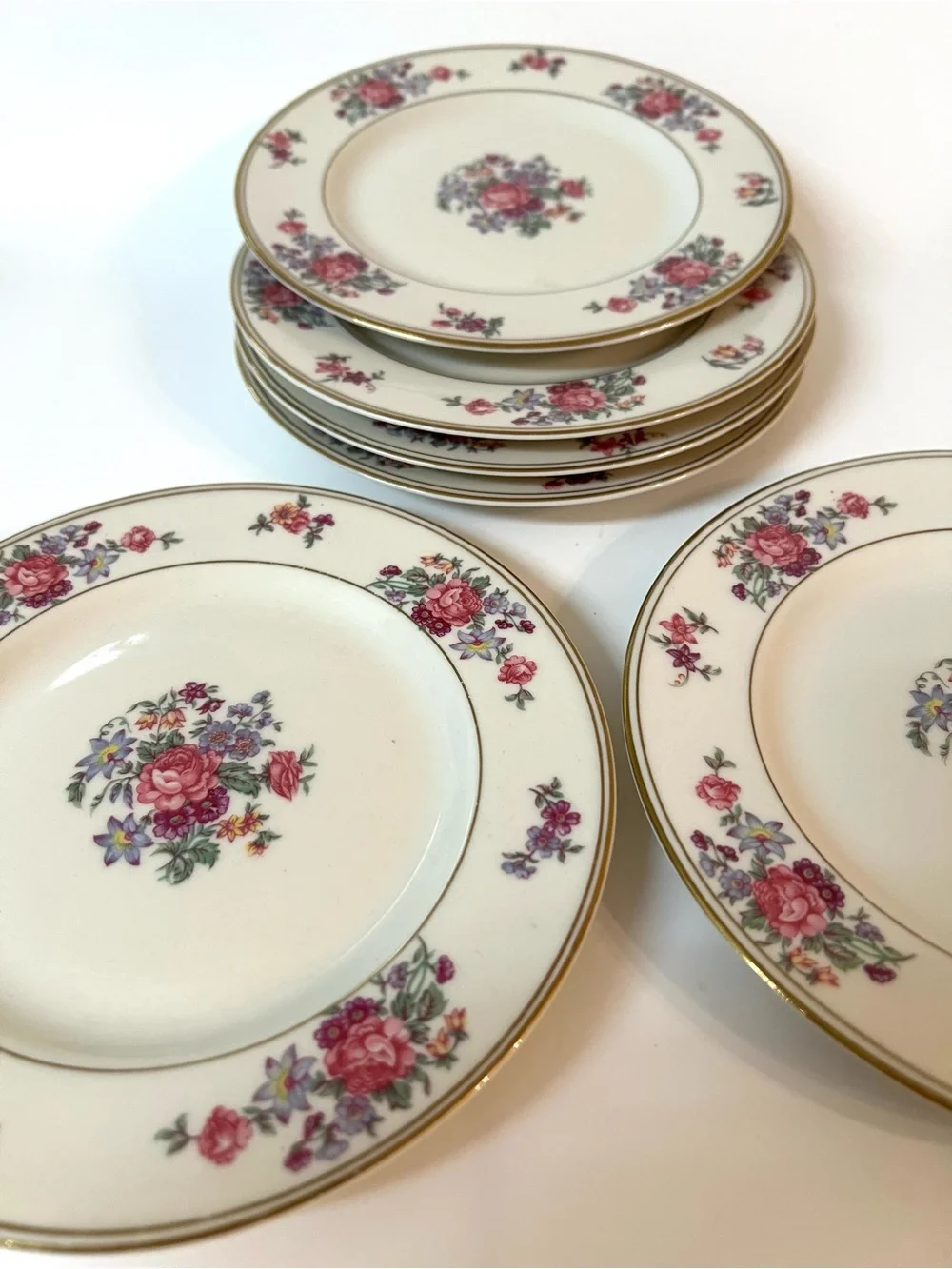 Set of 6 Theodore Haviland New York Arlington Dessert Plates Pink Purple Flowers